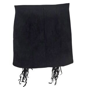 Urban Outfitters Copycat Black Suede Fringe Mini Skirt Boho Festival Size Small